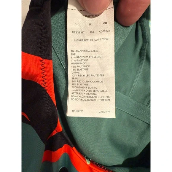 Nike Swimsuit Womens Small Black Green Swoosh Logo Keyhole Zipper Back One-Piece - Picture 5 of 9